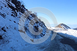 Ice cover and block road at winter season