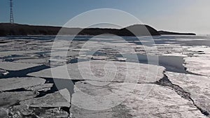 Ice cover of the sea at Tokarevsky lighthouse, Vladivostok