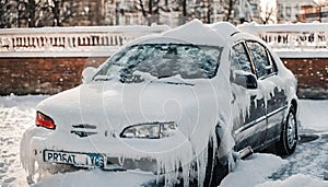 Ice-covered car on