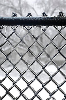 Ice covered Chain link fence