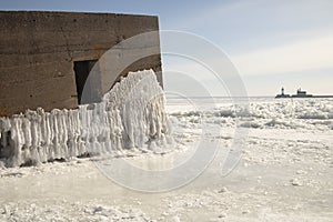 Ice covered The Cribs on Lake Superior, Minnesota