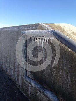 Ice covered hand rail