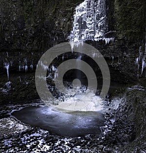 Ice covered Henrhyd Falls