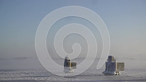 Ice covered mooring pollard or docking pillar