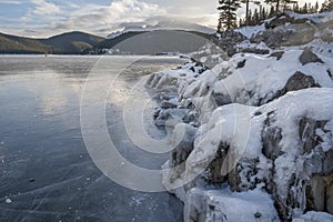 Ice Covered Shore of Lake Minnewanka