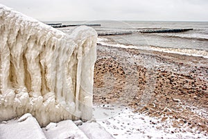 Ice covered staircase on the beach