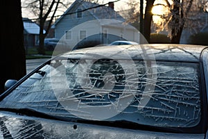 ice-covered windshield of a parked car