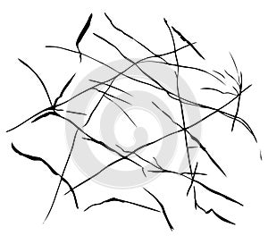 Ice crack realistic sketch Black line isolated no white. Fissure broken earth effect transparent background. Icy