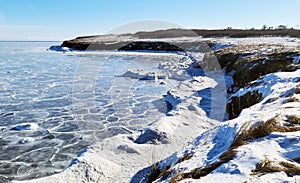 Ice crack on the seashore Far East Russia