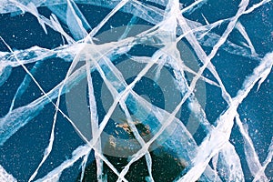 Ice and cracks on the surface of Lake Baikal