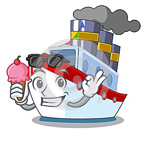 With ice cream aerial in cartoon cargo ship view