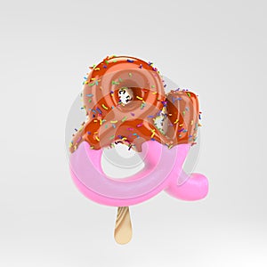 Ice cream ampersand symbol. Pink fruit popsicle font with caramel and sprinkles isolated on white background