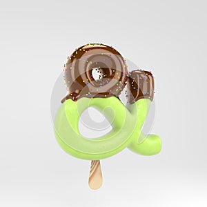 Ice cream ampersand symbol. Pistachio popsicle font with hot chocolate and sprinkles isolated on white background