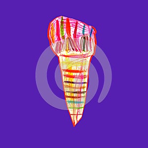 Ice cream art object in colored pencil doodle style.