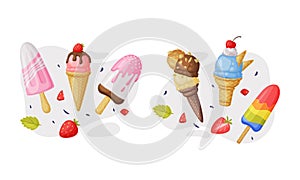 Ice-cream as Sweet Frozen Dessert Food and Snack Vector Composition Set