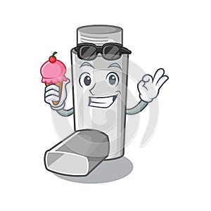 With ice cream asthma inhalers in cartoon medicine box