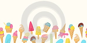 Ice cream banner. Cute colorful background for summer sale or special offer.