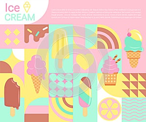 Ice cream banner,geometric flat style.