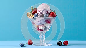 Ice cream with berries creamy dessert. Generative Ai.