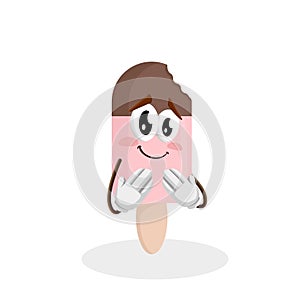 Ice cream bite mascot and background ashamed pose