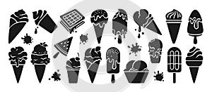 Ice cream black glyph icon set sweet splash vector