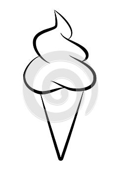 ice cream - black and white drawing of soft serve ice cream in a cone, simple vector illustration isolated on white