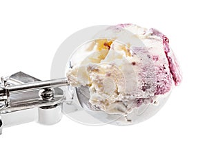 ice cream with blueberries in scoop close up