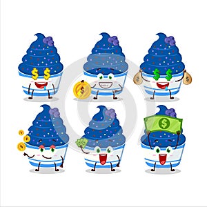 Ice cream blueberry cup cartoon character with cute emoticon bring money