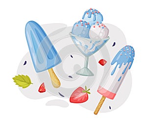 Ice-cream Bowl and Eskimo with Sprinkle as Frozen Dessert and Snack Vector Composition