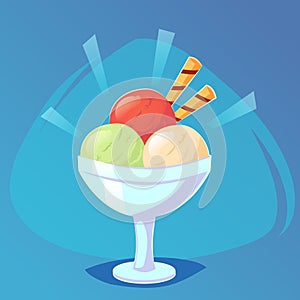 Ice cream in bright cartoon style. Icecream in bowl sweet Food game icon, cartoon food, vector illustration eps10