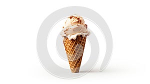 ice cream in brown cone isolated on white background. generative AI