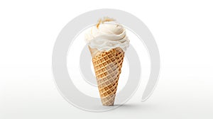 ice cream in brown cone isolated on white background. generative AI