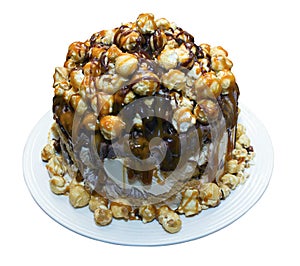 Ice Cream Cake With Popcorn and Toffee Sauce