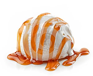 Ice cream with caramel sauce photo