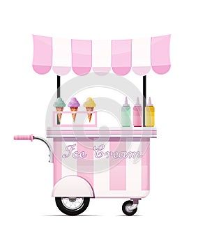 Ice-cream cart. Fast food snack bar. Mobile shop. Vector illustration.