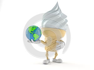 Ice cream character holding world globe
