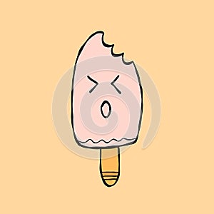 Ice cream character. Kawaii style icons with black outline