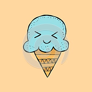 Ice cream character. Kawaii style icons with black outline