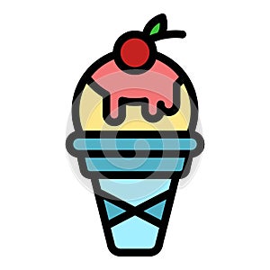 Ice cream with cherry icon color outline vector