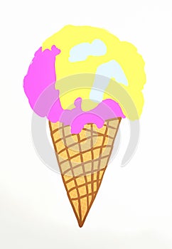 Ice cream childish painting brush strokes pink yellow cyan