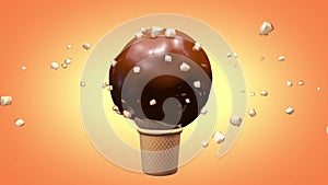 Ice cream chocky nut chocolate cream 3D rendering animation