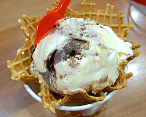 Ice cream with chocolate cake