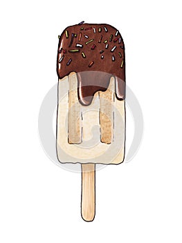 Ice cream with chocolate icing. Hand drawn marker illustration.