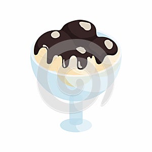 Ice cream with chocolate sauce in bowl icon