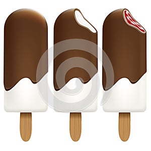 Ice cream chocolate set on white background for Your business project. Realistic Snacks for ice cream from milk. Ice lolly. Vector