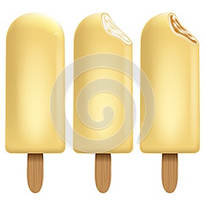 Ice cream chocolate set on white background for Your business project. Realistic Snacks for ice cream from milk. Ice lolly. Vector