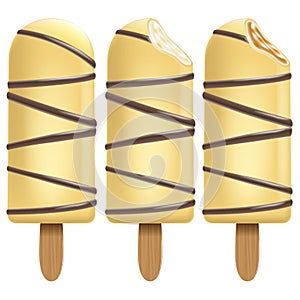 Ice cream chocolate set on white background for Your business project. Realistic Snacks for ice cream from milk. Ice lolly. Vector