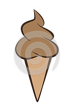ice cream - chocolate soft serve ice cream in a cone, color vector illustration isolated on white