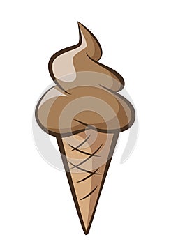 ice cream - chocolate soft serve ice cream in a cone, color vector illustration isolated on white