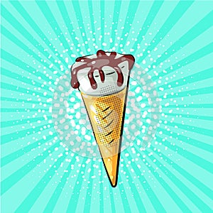 Ice cream chocolate top pop art hand drawn vector illustration